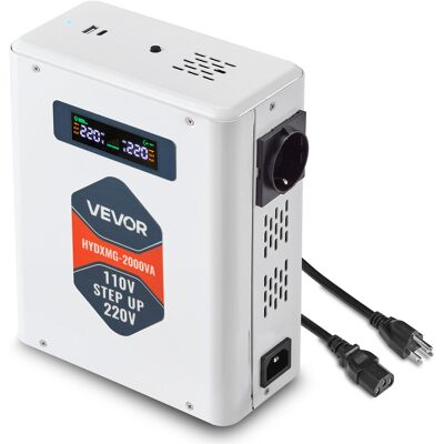 Vevor Convertidor Elevador De Voltaje 2000 Va, De 110 V A 220 V, Con 2 Tomas De Corriente De La Ue, Salida Usb, Pantalla Lcd, Protección De Temperatura, Para Electrodomesticos De 220 V, Blanco Vevor Convertidor Elevador De Voltaje 2000 Va, De 110 V A 220 V, Con 2 Tomas De Corriente De La Ue, Salida Usb, Pantalla Lcd, Protección De Temperatura, Para Electrodomesticos De 220 V, Blanco