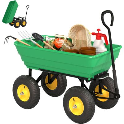 JHY DESIGN Carro De Jardín Manual Con Volquete Basculante De 75°, Capacidad De 75 L, Carga Máxima De 200 Kg, 4 Ruedas Neumáticas, Acero, Pp, Amarillo/verde JHY DESIGN Carro De Jardín Manual Con Volquete Basculante De 75°, Capacidad De 75 L, Carga Máxima De 200 Kg, 4 Ruedas Neumáticas, Acero, Pp, Amarillo/verde