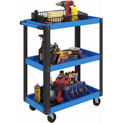 Homcom Carro De Taller, Carro De Herramientas Con 3 Estantes, Ruedas Y Asa, Para Garaje Mecánico, Hogar, Carga 120 Kg, Azul Y Negro Homcom Carro De Taller, Carro De Herramientas Con 3 Estantes, Ruedas Y Asa, Para Garaje Mecánico, Hogar, Carga 120 Kg, Azul Y Negro