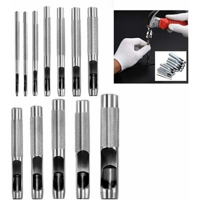 Trade Shop - Set 12 Fustelle Punzoni In Acciaio Per Cuoio Lamiere Stoffa Pelle Legno 3-19 Mm - Trade Shop - Set 12 Fustelle Punzoni In Acciaio Per Cuoio Lamiere Stoffa Pelle Legno 3-19 Mm -