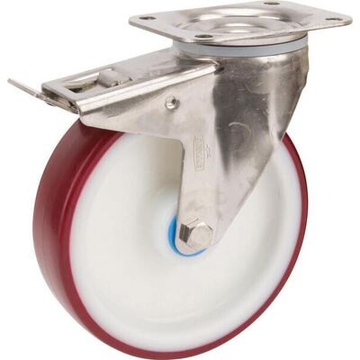 TENTE Rueda Industrial Giratoria En Poliuretano: Di谩metro160 X 40 Mm Placa Soporte En Acero Inoxidable Con Freno: 137 X 105 Mm. TENTE Rueda Industrial Giratoria En Poliuretano: Di谩metro160 X 40 Mm Placa Soporte En Acero Inoxidable Con Freno: 137 X 105 Mm.