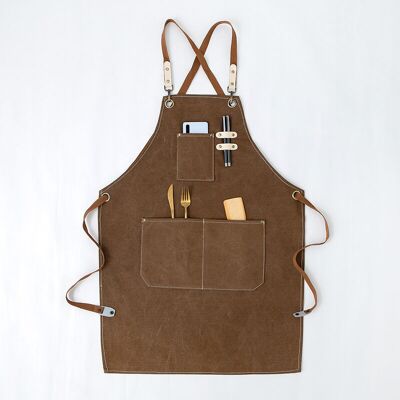 TONCHEAN Delantal Vaquero Premium Con Bolsillos Para Peluqueros, Delantal De Trabajo Multifuncional Impermeable De Lona Encerada Para Pintores, Jardineros Y Peluqueros, Para Hombres Y Mujeres, Color Caqui-marr TONCHEAN Delantal Vaquero Premium Con Bolsillos Para Peluqueros, Delantal De Trabajo Multifuncional Impermeable De Lona Encerada Para Pintores, Jardineros Y Peluqueros, Para Hombres Y Mujeres, Color Caqui-marr
