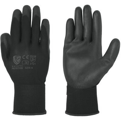 MARCA Neri Safety Guantes De Trabajo De Poliéster Revestido De Poliuretano Negro Talla 10 - Paquete De 12 Pares MARCA Neri Safety Guantes De Trabajo De Poliéster Revestido De Poliuretano Negro Talla 10 - Paquete De 12 Pares
