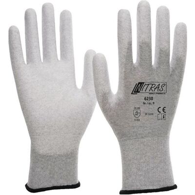 Nitras - Guantes En420 En388 En1149-3 En16350 Talla L Esd Nylon-carbón Gris Pu Parcialmente Recubierto (por 12) Nitras - Guantes En420 En388 En1149-3 En16350 Talla L Esd Nylon-carbón Gris Pu Parcialmente Recubierto (por 12)
