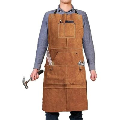 Jalleria - Delantal De Carpintero De Cuero, Delantal De Trabajo Con 6 Bolsillos Para Herramientas, Delantal De Soldadura Para Hombre Y Mujer, Delantal De Taller Resistente Al Calor E Ignífugo, Ajustable De M A X Jalleria - Delantal De Carpintero De Cuero, Delantal De Trabajo Con 6 Bolsillos Para Herramientas, Delantal De Soldadura Para Hombre Y Mujer, Delantal De Taller Resistente Al Calor E Ignífugo, Ajustable De M A X