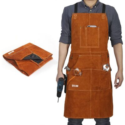 Zolginah Delantal De Soldador Con 6 Bolsillos, Delantal De Trabajo De Cuero Resistente Al Calor Ignífugo, Delantal De Carpintero Para Hombres Perfecto Para Herrero, Mecánico,61cm X 107cm Zolginah Delantal De Soldador Con 6 Bolsillos, Delantal De Trabajo De Cuero Resistente Al Calor Ignífugo, Delantal De Carpintero Para Hombres Perfecto Para Herrero, Mecánico,61cm X 107cm