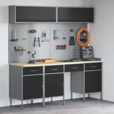 Vidaxl Conjunto De Armarios De Trabajo Con Cajón Manual 10 Uds. Negro Vidaxl Conjunto De Armarios De Trabajo Con Cajón Manual 10 Uds. Negro