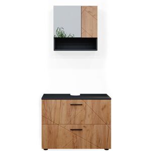 Conjunto De Muebles De Baño Irma, Oro Power Roble/antracita, 2 Piezas, Vicco Conjunto De Muebles De Baño Irma, Oro Power Roble/antracita, 2 Piezas, Vicco