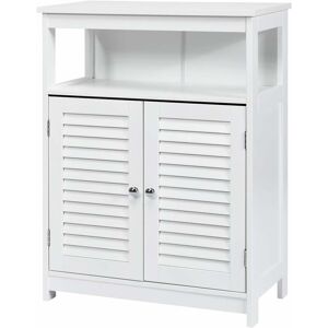 Armario Del Baño Con Doble Puerta De Persiana Y Repisa Regulable Armario De Madera(blanco) - Costway Armario Del Baño Con Doble Puerta De Persiana Y Repisa Regulable Armario De Madera(blanco) - Costway