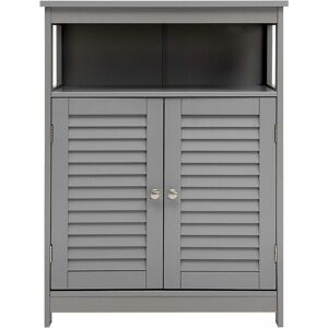 Armario Del Baño Con Doble Puerta De Persiana Y Repisa Regulable Armario De Madera(gris) - Costway Armario Del Baño Con Doble Puerta De Persiana Y Repisa Regulable Armario De Madera(gris) - Costway