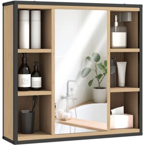 Armario De Baño Con Espejo Armario De Pared Con Estante Ajustable Y 6 Compartimentos Abiertos 60x16x58,5 Cm Roble - Homcom Armario De Baño Con Espejo Armario De Pared Con Estante Ajustable Y 6 Compartimentos Abiertos 60x16x58,5 Cm Roble - Homcom