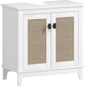 Homcom - Mueble Para Debajo Del Lavabo Armario De Baño De Suelo Con 2 Puertas De Ratán Pe 2 Estantes Para Cuarto Baño 60x30x60 Cm Blanco Homcom - Mueble Para Debajo Del Lavabo Armario De Baño De Suelo Con 2 Puertas De Ratán Pe 2 Estantes Para Cuarto Baño 60x30x60 Cm Blanco