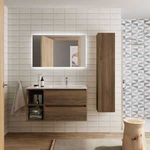 Conjunto de Muebles de Baño Nogal Salgar - Bequia 100cm, Lavabo, Mueble Pequeño Conjunto de Muebles de Baño Nogal Salgar - Bequia 100cm, Lavabo, Mueble Pequeño