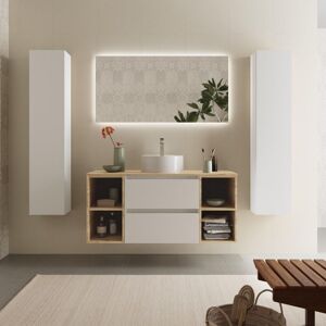 Salgar Mueble de baño Bequia 120 cm - Blanco, 2 coquetas laterales, Roble Salgar Mueble de baño Bequia 120 cm - Blanco, 2 coquetas laterales, Roble