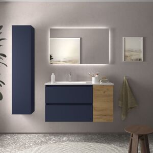 Mueble de baño Bequia 90cm Salgar - Azul Mate, Roble, Cierre suave Mueble de baño Bequia 90cm Salgar - Azul Mate, Roble, Cierre suave