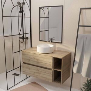 Aurlane - Mueble De Baño 100 Decoración Roble, 2 Cajones, Lavabo Blanco, Espejo 60x80 Aurlane - Mueble De Baño 100 Decoración Roble, 2 Cajones, Lavabo Blanco, Espejo 60x80