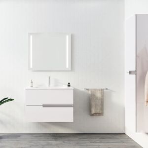 Aurlane - Mueble De Baño 80 Cm Blanco Glossy - 2 Cajones Y Lavabo De Cerámica Blanca Aurlane - Mueble De Baño 80 Cm Blanco Glossy - 2 Cajones Y Lavabo De Cerámica Blanca