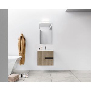 Aurlane - Mueble De Baño 60 Cm Roble Oscuro - 2 Cajones Y Lavabo De Cerámica Blanca Aurlane - Mueble De Baño 60 Cm Roble Oscuro - 2 Cajones Y Lavabo De Cerámica Blanca