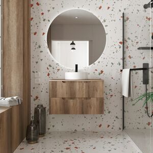 AURLANE Mueble De Baño 80cm Madera - Cajones Ondulados - Lavabo Redondo Ø36cm AURLANE Mueble De Baño 80cm Madera - Cajones Ondulados - Lavabo Redondo Ø36cm