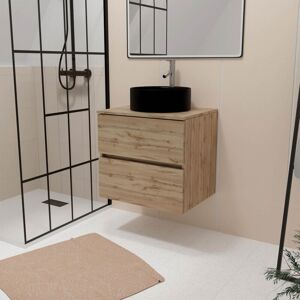 Aurlane Mueble de baño en madera natural - 2 Cajones - Lavabo redondo negro Aurlane Mueble de baño en madera natural - 2 Cajones - Lavabo redondo negro