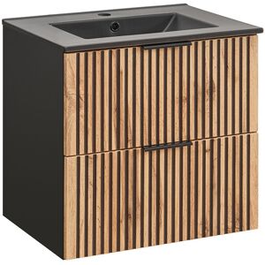 Lavabo Gaia Madeira y Negro 60cm - Mueble suspendido para baño Lavabo Gaia Madeira y Negro 60cm - Mueble suspendido para baño