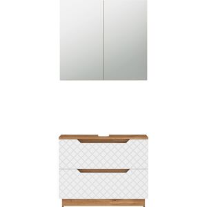 Conjunto De Muebles De Baño Lotta, Roble/blanco Con Estructura De Azulejos, 2 Partes, Vicco Conjunto De Muebles De Baño Lotta, Roble/blanco Con Estructura De Azulejos, 2 Partes, Vicco