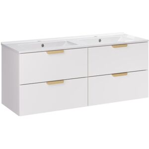 MEUBLORAMA Conjunto De Baño Suspendido Oster 120cm: Muebles Bajo Lavabo Con Cajones Blanco + Doble Lavabo Empotrado MEUBLORAMA Conjunto De Baño Suspendido Oster 120cm: Muebles Bajo Lavabo Con Cajones Blanco + Doble Lavabo Empotrado