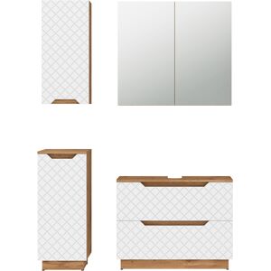 Conjunto De Muebles De Baño Lotta, Roble/blanco Con Estructura De Azulejos, 4 Partes, Vicco Conjunto De Muebles De Baño Lotta, Roble/blanco Con Estructura De Azulejos, 4 Partes, Vicco