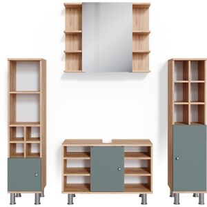 Vicco - Conjunto De Muebles De Baño Fynn, Verde, 4 Partes, Con Armario Alto Vicco - Conjunto De Muebles De Baño Fynn, Verde, 4 Partes, Con Armario Alto