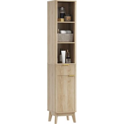 Homcom - Columna De Baño Mueble De Baño Estrecho Con Puerta Cajón 3 Compartimentos Abiertos Y Estantes Ajustables 33x30x170 Cm Natural Homcom - Columna De Baño Mueble De Baño Estrecho Con Puerta Cajón 3 Compartimentos Abiertos Y Estantes Ajustables 33x30x170 Cm Natural