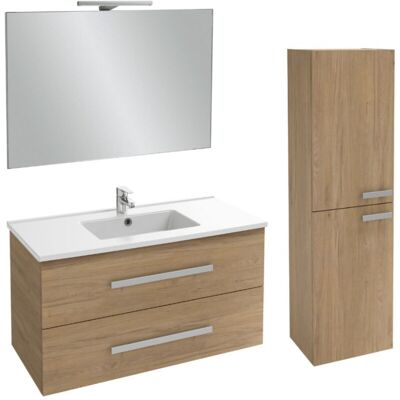Jacob Delafon - Conjunto de baño Roble con lavabo, columna y espejo Jacob Delafon - Conjunto de baño Roble con lavabo, columna y espejo