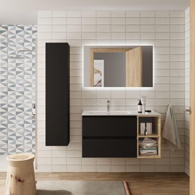 CYGNUS BATH Salgar - Mueble Baño Bequia 100 Cm Negro Y Coqueta Derecha Roble Con Lavabo CYGNUS BATH Salgar - Mueble Baño Bequia 100 Cm Negro Y Coqueta Derecha Roble Con Lavabo
