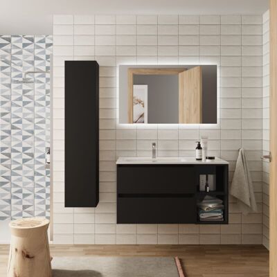 Conjunto de baño Salgar Bequia 100cm - Negro Mate, Interior Gris Conjunto de baño Salgar Bequia 100cm - Negro Mate, Interior Gris