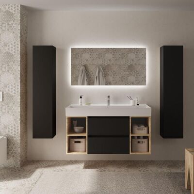 CYGNUS BATH Mueble Baño Bequia 120 Cm Negro Y 2 Coquetas Laterales Roble Con Lavabo CYGNUS BATH Mueble Baño Bequia 120 Cm Negro Y 2 Coquetas Laterales Roble Con Lavabo