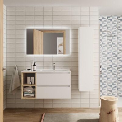 Conjunto de Muebles de Baño Salgar Bequia - 90cm Blanco Mate, Roble, Coqueta Izquierda Conjunto de Muebles de Baño Salgar Bequia - 90cm Blanco Mate, Roble, Coqueta Izquierda