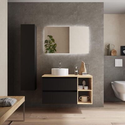 Salgar Mueble de baño Bequia 90cm - Negro, Roble, Blanco Minimalista Salgar Mueble de baño Bequia 90cm - Negro, Roble, Blanco Minimalista