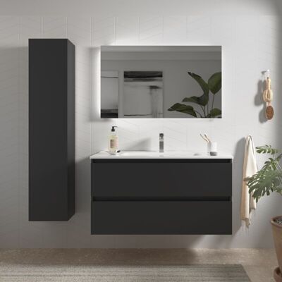 Salgar Mueble de baño Bequia 100 cm Negro Mate con Lavabo de porcelana - Mueble de baño Salgar Mueble de baño Bequia 100 cm Negro Mate con Lavabo de porcelana - Mueble de baño