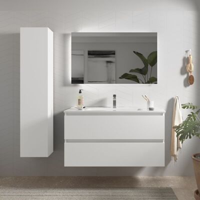 Salgar Mueble de baño Bequia - 100 cm Blanco Mate con Lavabo de porcelana Salgar Mueble de baño Bequia - 100 cm Blanco Mate con Lavabo de porcelana