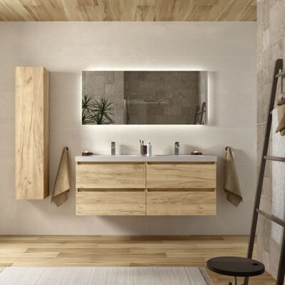 Salgar Mueble de baño Bequia 140 cm Roble con Lavabo de porcelana Salgar Mueble de baño Bequia 140 cm Roble con Lavabo de porcelana