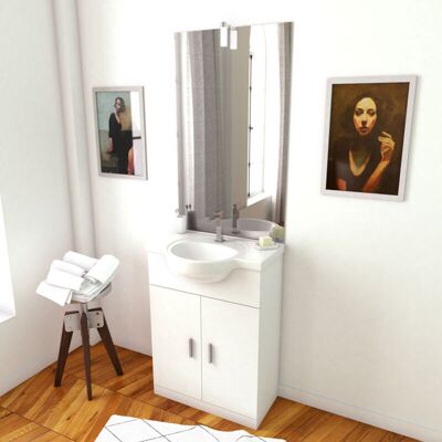 AURLANE Mueble De Baño Blanco 60cm + Lavabo De Cerámica + Espejo Con Aplique Led AURLANE Mueble De Baño Blanco 60cm + Lavabo De Cerámica + Espejo Con Aplique Led