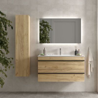 Mueble de baño Roble Salgar - 100cm - Cajones con cierre suave Mueble de baño Roble Salgar - 100cm - Cajones con cierre suave