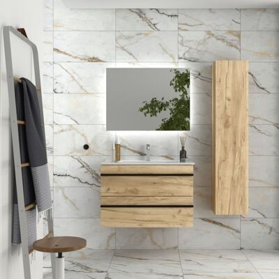 CYGNUS BATH Mueble De Baño Born 80 Cm Roble Con Perfil De Tirador Con Lavabo CYGNUS BATH Mueble De Baño Born 80 Cm Roble Con Perfil De Tirador Con Lavabo