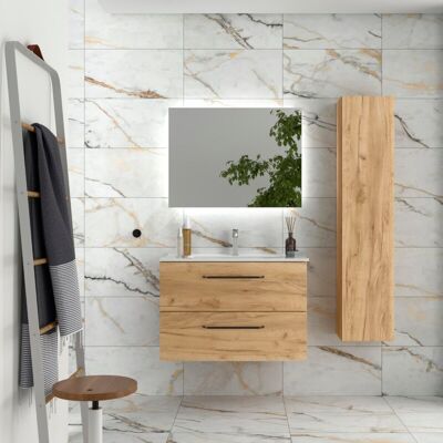 CYGNUS BATH Mueble De Baño Morai 80 Cm Roble Con Tirador Negro Con Lavabo De Porcelana CYGNUS BATH Mueble De Baño Morai 80 Cm Roble Con Tirador Negro Con Lavabo De Porcelana
