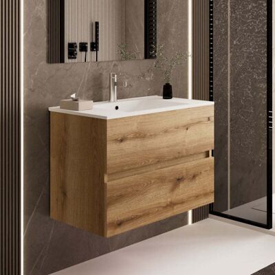 Sevilla Mueble De Baño Con Lavabo Suspendido 2 Cajones Color Roble Ostippo - Medida: 80 Cm - Medida: 80 Cm - Ref: Sevilla800ro - Aquore Sevilla Mueble De Baño Con Lavabo Suspendido 2 Cajones Color Roble Ostippo - Medida: 80 Cm - Medida: 80 Cm - Ref: Sevilla800ro - Aquore