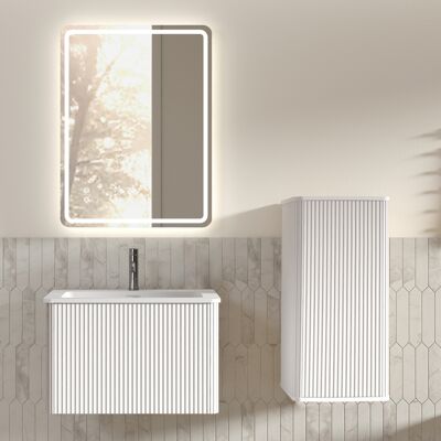 JHY DESIGN Conjunto De Muebles De Baño Con Espejo Led, Mueble De Lavabo Suspendido De 60 Cm De Ancho Con Lavamanos, Espejo Cuadrado, Conjunto De Muebles De Baño Modernos Con Armario Lateral, Blanco JHY DESIGN Conjunto De Muebles De Baño Con Espejo Led, Mueble De Lavabo Suspendido De 60 Cm De Ancho Con Lavamanos, Espejo Cuadrado, Conjunto De Muebles De Baño Modernos Con Armario Lateral, Blanco