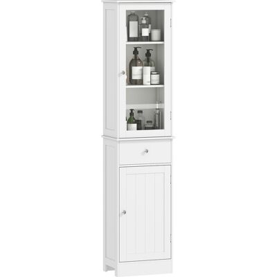 JHY DESIGN Columna De Baño Que Ahorra Espacio, Con Armario, Cajón Y Estantes De Mdf, 40 X 27 X 171,5 Cm, Blanca. JHY DESIGN Columna De Baño Que Ahorra Espacio, Con Armario, Cajón Y Estantes De Mdf, 40 X 27 X 171,5 Cm, Blanca.