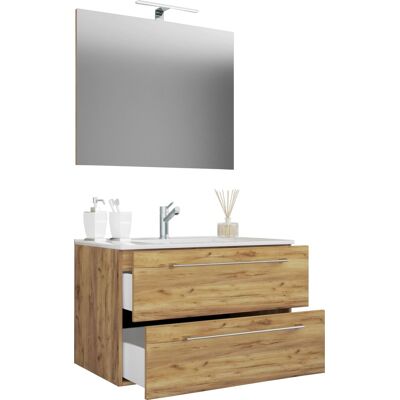 Set de baño VCM Roble Miel 3 piezas - Mueble, lavabo, espejo Set de baño VCM Roble Miel 3 piezas - Mueble, lavabo, espejo