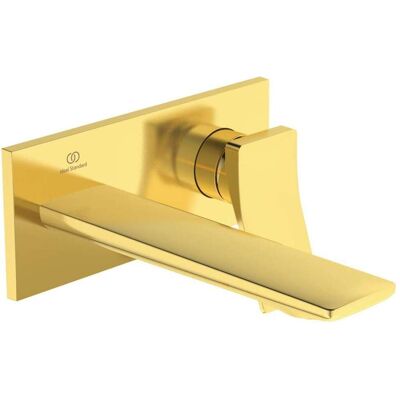 Mezclador de lavabo de pared - Oro cepillado - 180 mm de proyección Mezclador de lavabo de pared - Oro cepillado - 180 mm de proyección