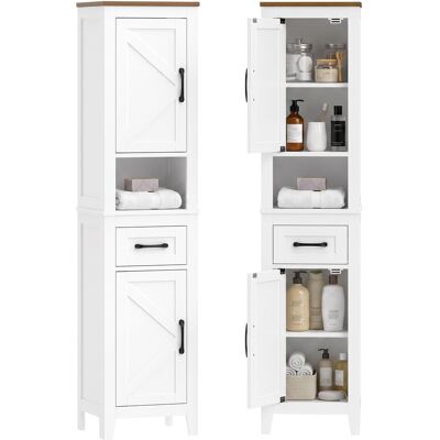 Homcom Armario De Baño Alto, Mueble De Baño Estrecho Con Cajón, Estante Abierto, Puertas Y Estantes Ajustables, Estilo Rústico, 34,5x30x148 Cm, Blanco Homcom Armario De Baño Alto, Mueble De Baño Estrecho Con Cajón, Estante Abierto, Puertas Y Estantes Ajustables, Estilo Rústico, 34,5x30x148 Cm, Blanco