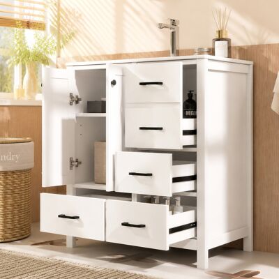 JHY DESIGN Mueble De Baño Independiente De 764682 Cm, Totalmente Lacado, Con Varios Cajones De Almacenamiento, Estantes Ajustables Y Lavabo Cerámico Integrado, Color Blanco. JHY DESIGN Mueble De Baño Independiente De 764682 Cm, Totalmente Lacado, Con Varios Cajones De Almacenamiento, Estantes Ajustables Y Lavabo Cerámico Integrado, Color Blanco.
